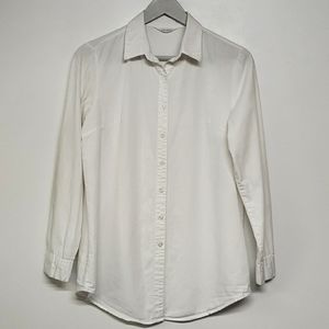 VIVIANLEE White Long Sleeve Button Up Shirt Women's Medium Roll Up Tab Sleeve